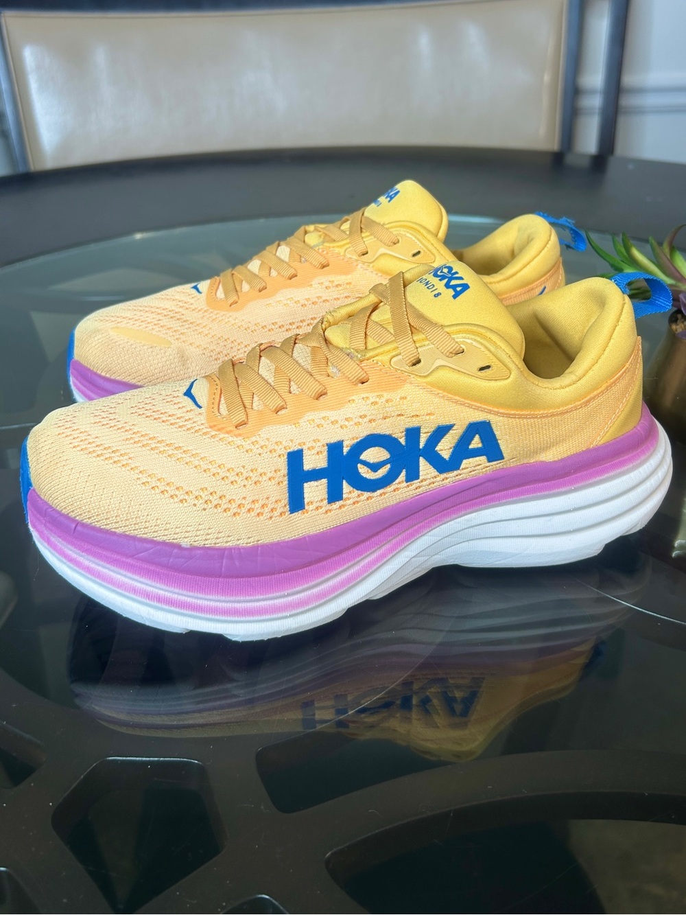 HOKA Bondi 8 ICYC Running Shoes Orange/Yellow Blue Women's Size 8.5D